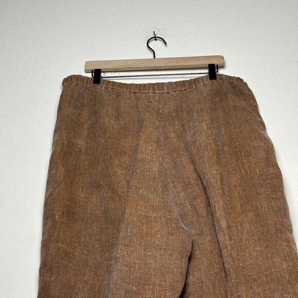 VTG Chico Design Linen Stretch Elastic Pant Women 3 Brown Tan Capri Boho Comfy - Picture 2 of 8